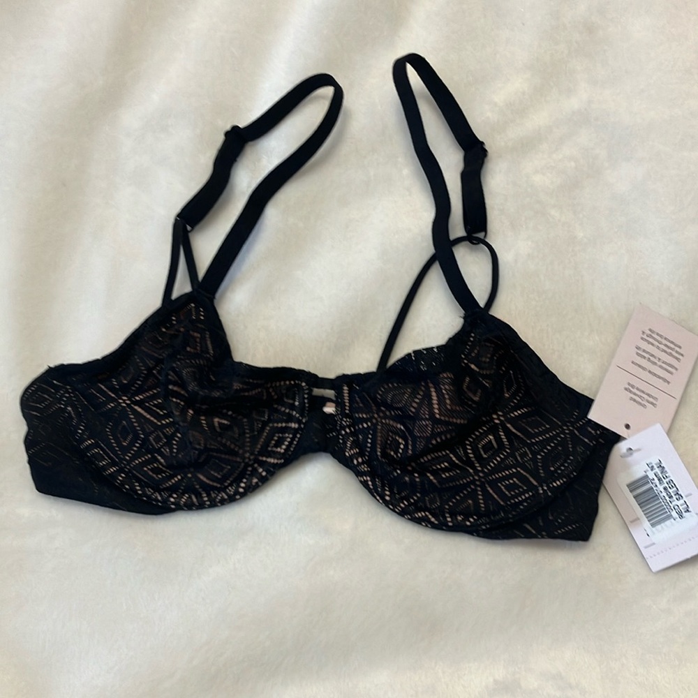 NWT Auden Black and Pink Lace Unlined Demi Coverage Underwire Bra Adjustable